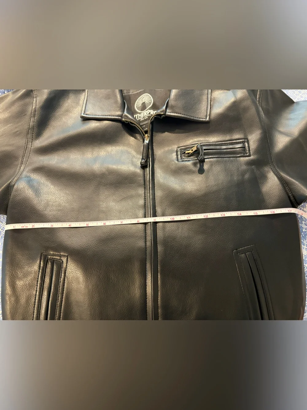 Boys’ “Leather” Black Jacket, Zip-Up, Size 10/12, Quilted Liner
